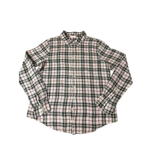 CP Shades Tunic Top Size Medium 100% Linen Plaid Button Front Long Sleeve Shirt - Picture 3 of 11